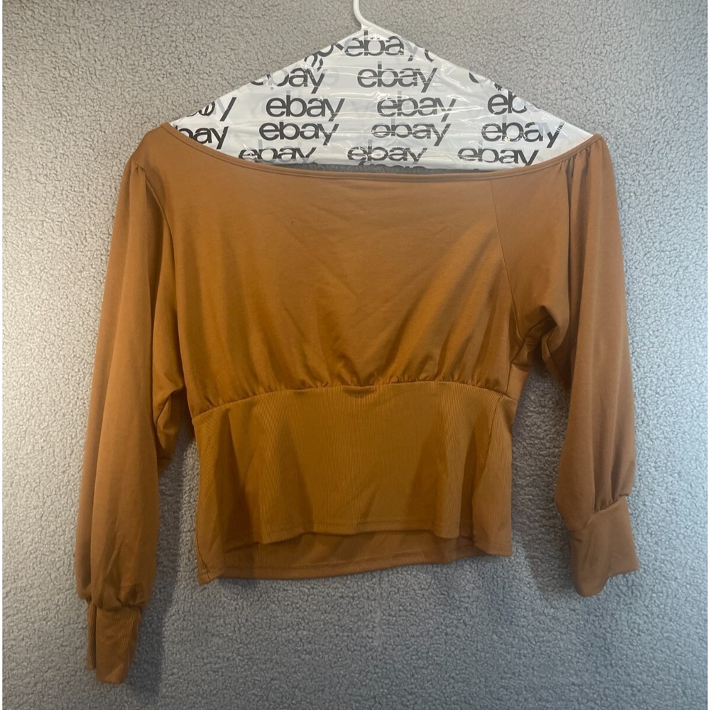 Shein Off Shoulder Bell Sleeve Top Women's Size 2XL Brown Casual loose